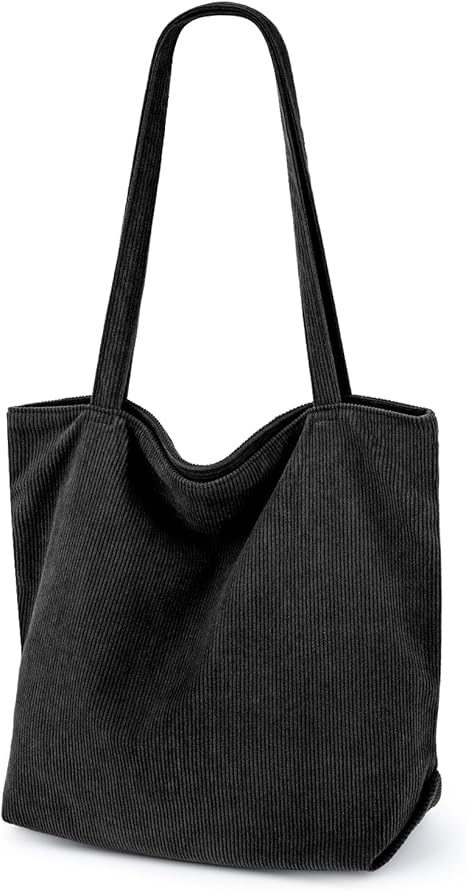 Iioscre Corduroy Tote Bag for Women,Hobo HandBags with Zipper,Large Capacity Casual Shoulder Handbags with Inner Pockets